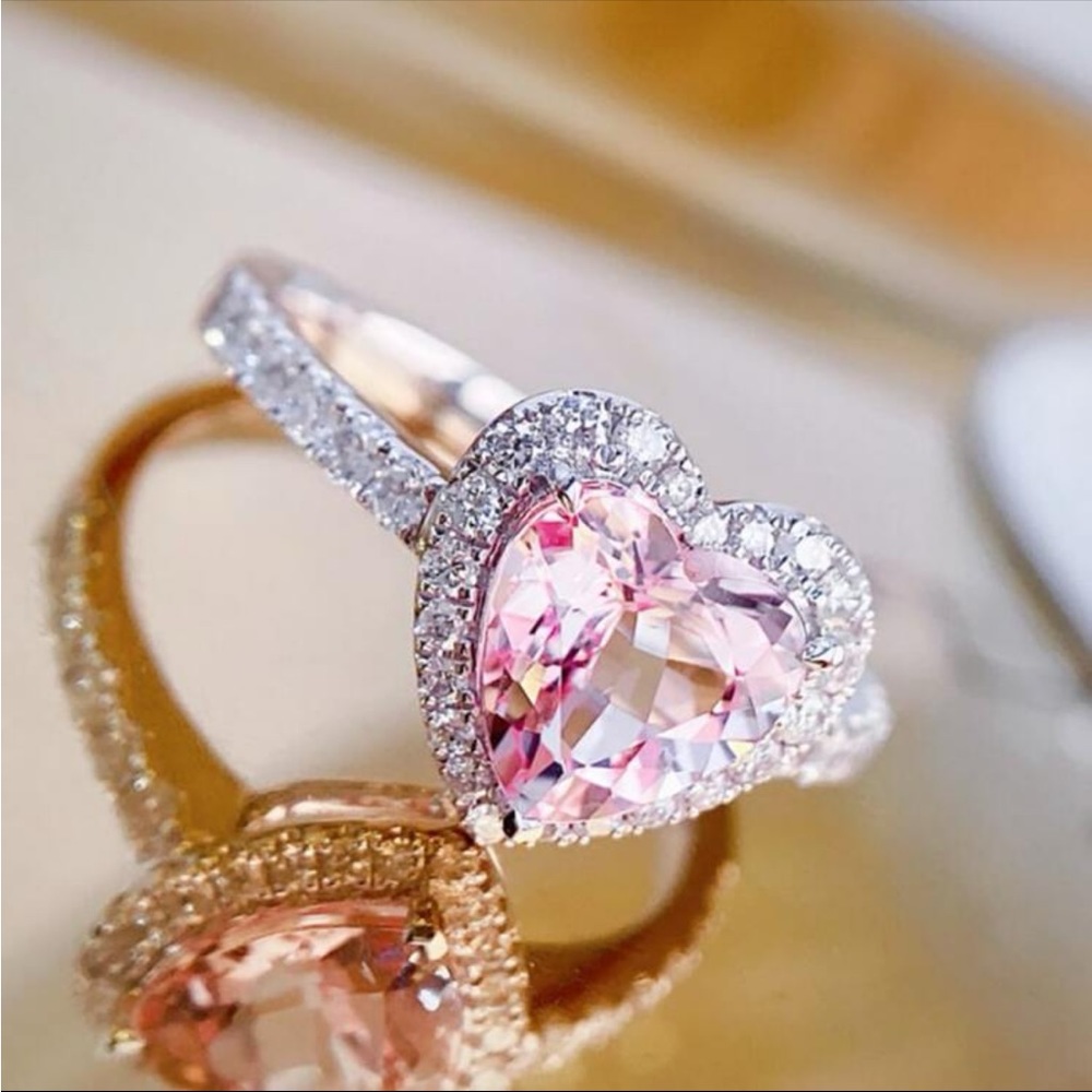 Pink Heart Cubic Zirconia Ring, Pink Ring, Pink Heart Ring, Feminine Jewelry
